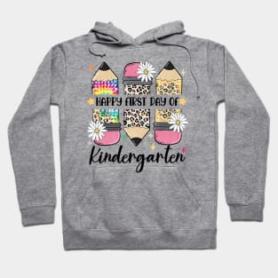 First Day Kindergarten Teacher Leopard Pencil Back to School Hoodie